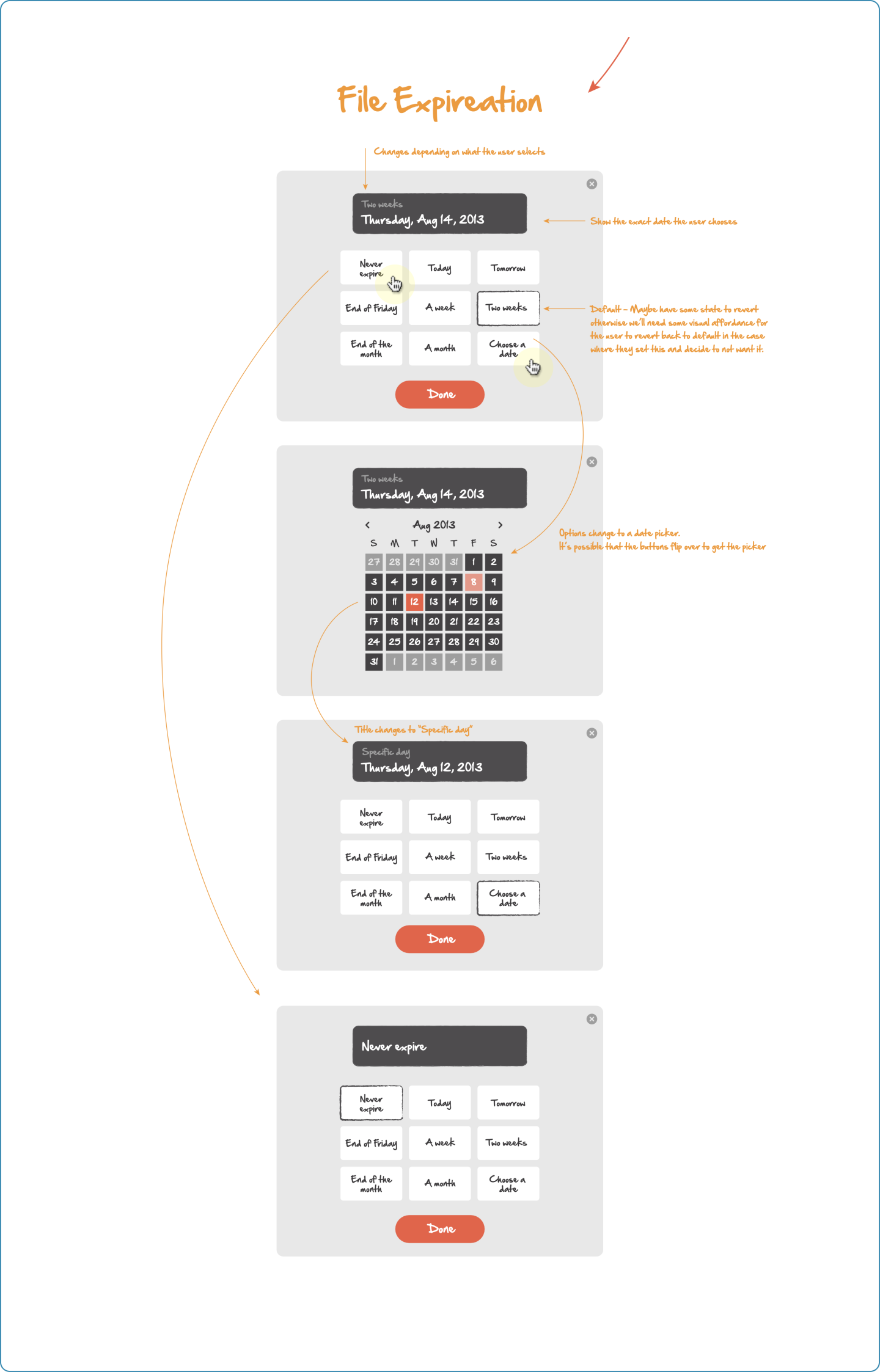 Date UX wireframes